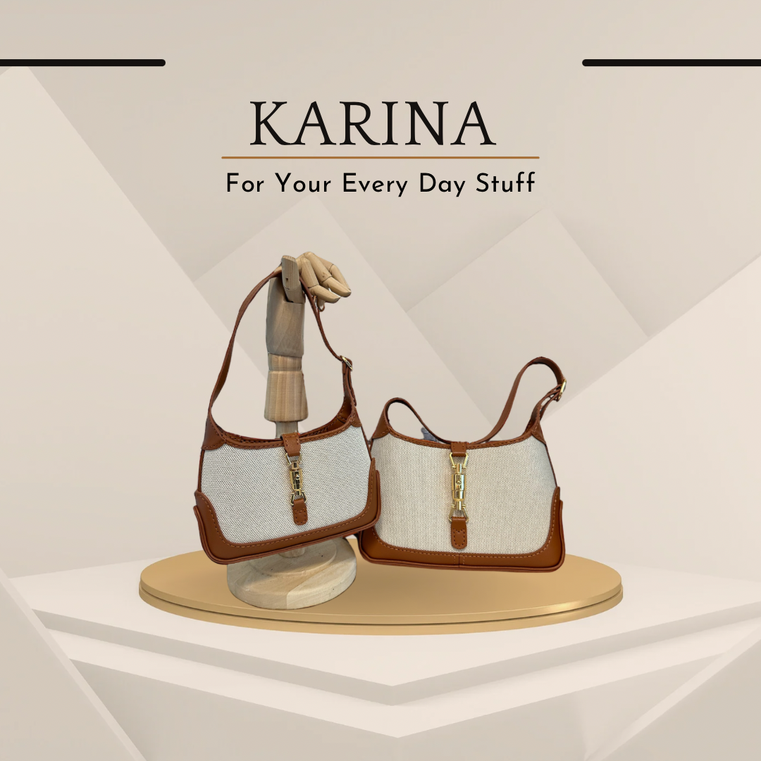 《手縫皮系列》Karina bag - 帆布/棕皮(現貨係灣仔寄賣點)