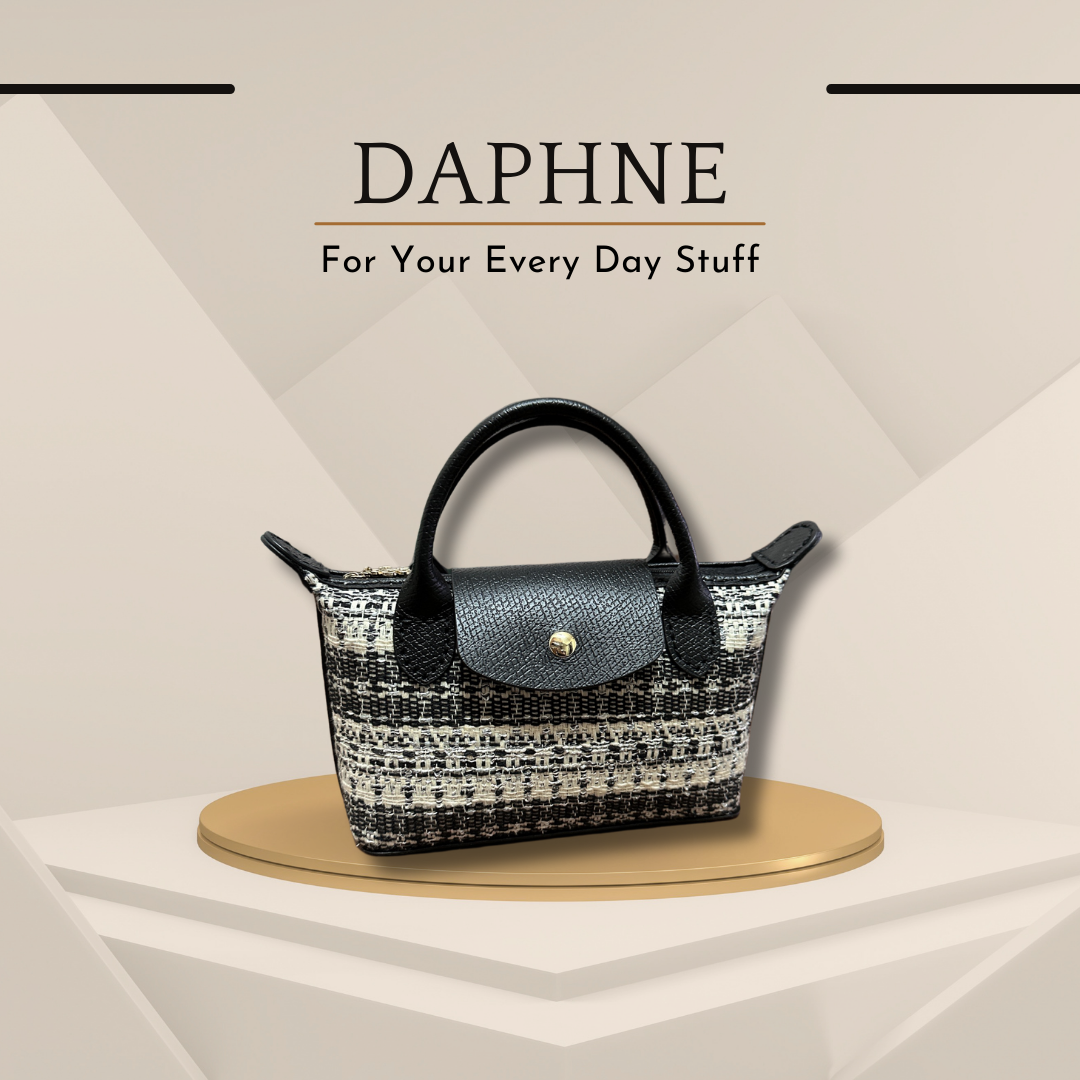 《手縫皮系列》 Daphne bag - Black Tweed (現)