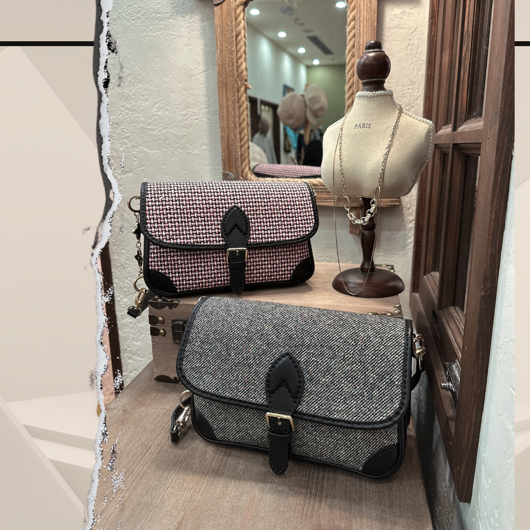 《手縫皮系列》 Audrey bag - Mixed Tweed (現)