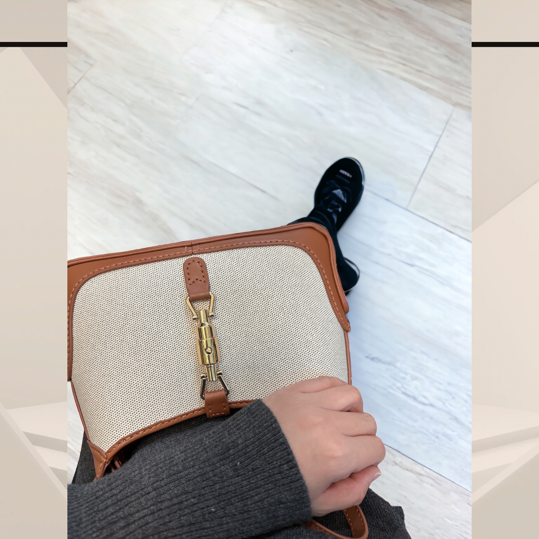 《手縫皮系列》Karina bag - 帆布/棕皮(現貨係灣仔寄賣點)