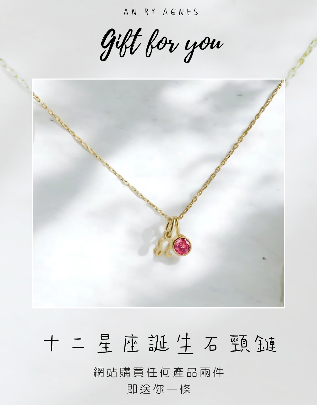 全店買任何兩件 即送一條星座誕生石頸鏈