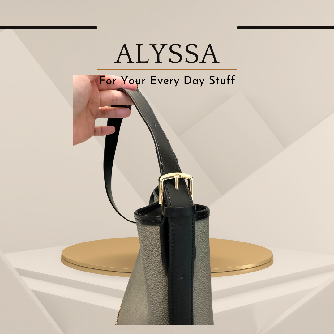 《手縫皮系列》 Alyssa bag - Grey leather / BK (現)