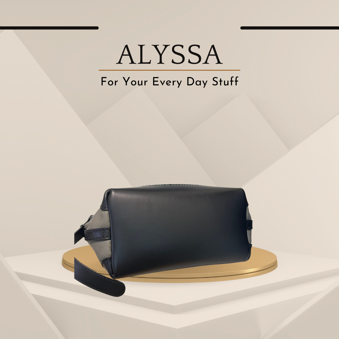 《手縫皮系列》 Alyssa bag - Grey leather / BK (現)