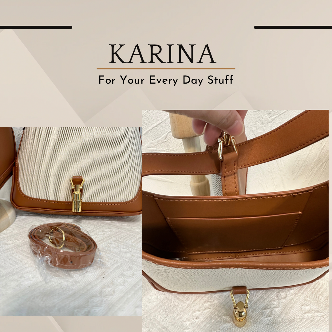 《手縫皮系列》Karina bag - 帆布/棕皮(現貨係灣仔寄賣點)