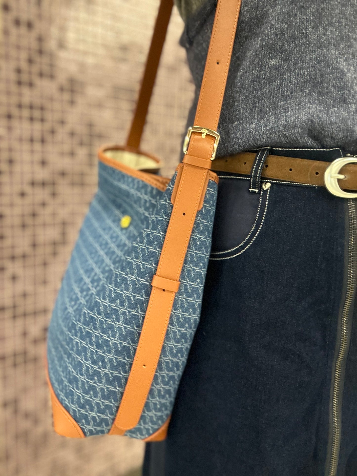 《手縫皮系列》 Alyssa bag - N字提花牛仔/ BN