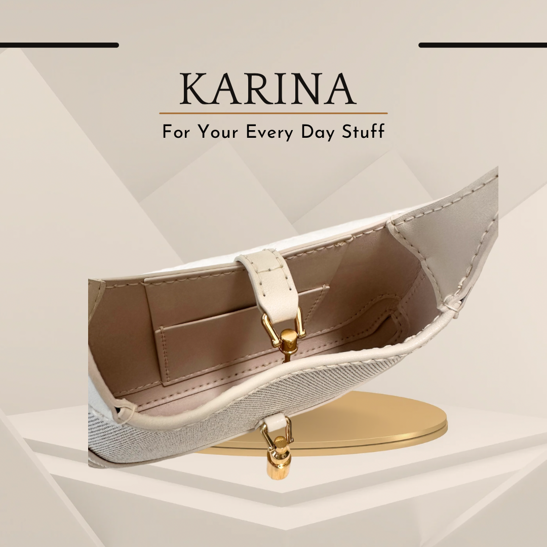 《手縫皮系列》Karina bag - 帆布/白皮