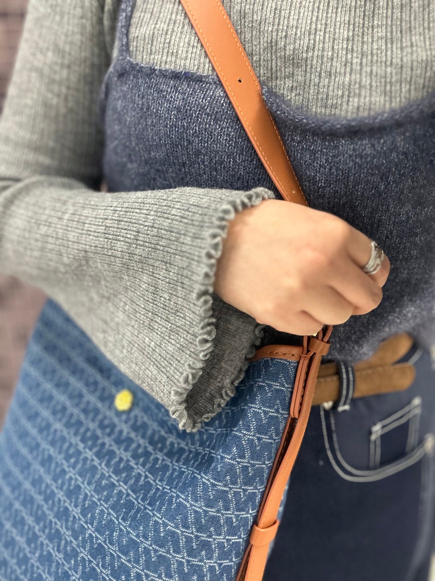 《手縫皮系列》 Alyssa bag - N字提花牛仔/ BN