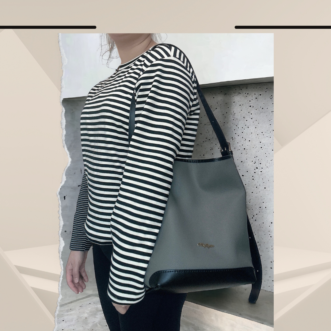 《手縫皮系列》 Alyssa bag - Grey leather / BK (現)
