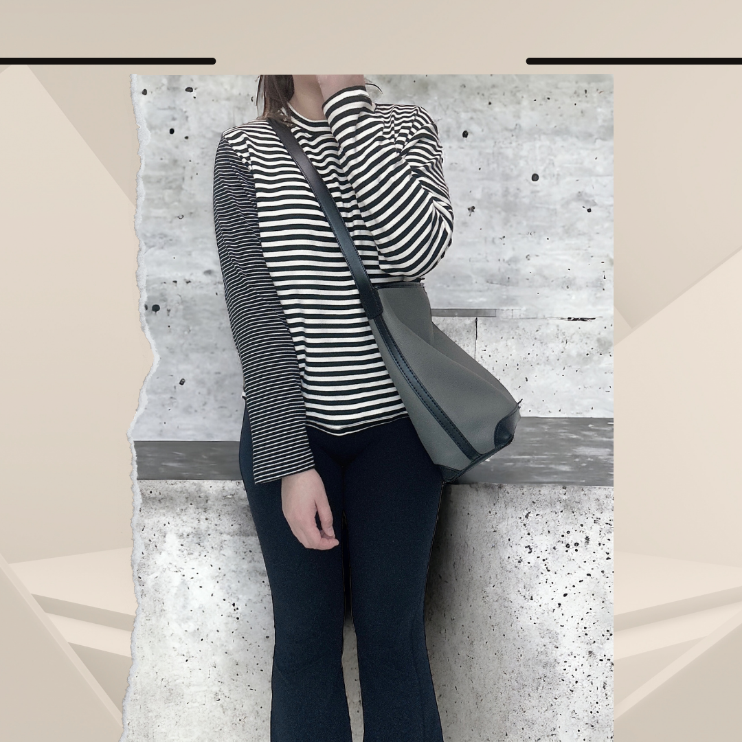 《手縫皮系列》 Alyssa bag - Grey leather / BK (現)