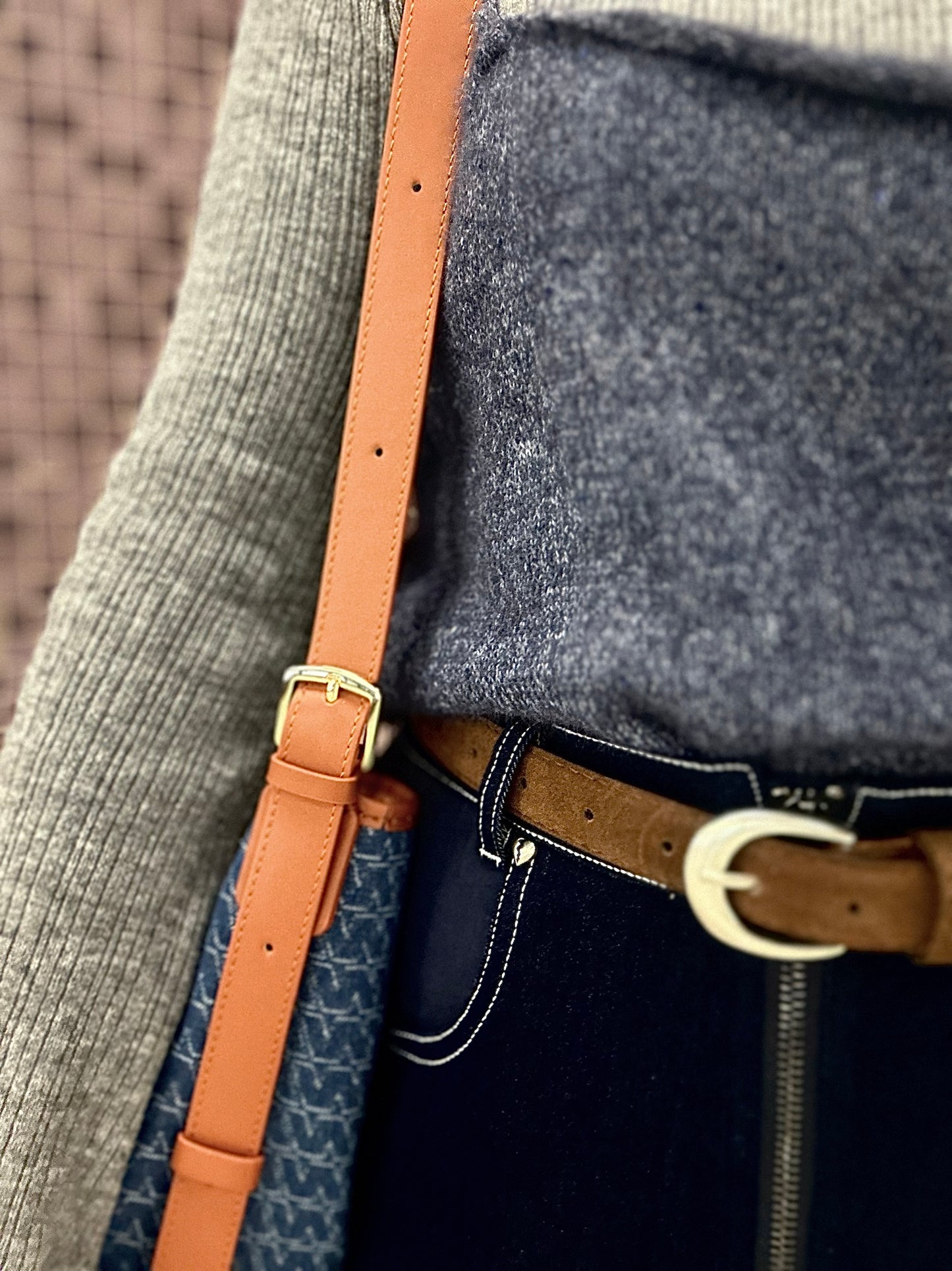 《手縫皮系列》 Alyssa bag - N字提花牛仔/ BN