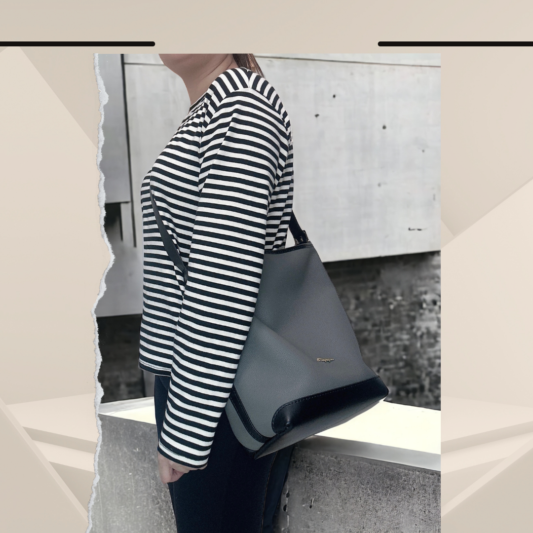 《手縫皮系列》 Alyssa bag - Grey leather / BK (現)