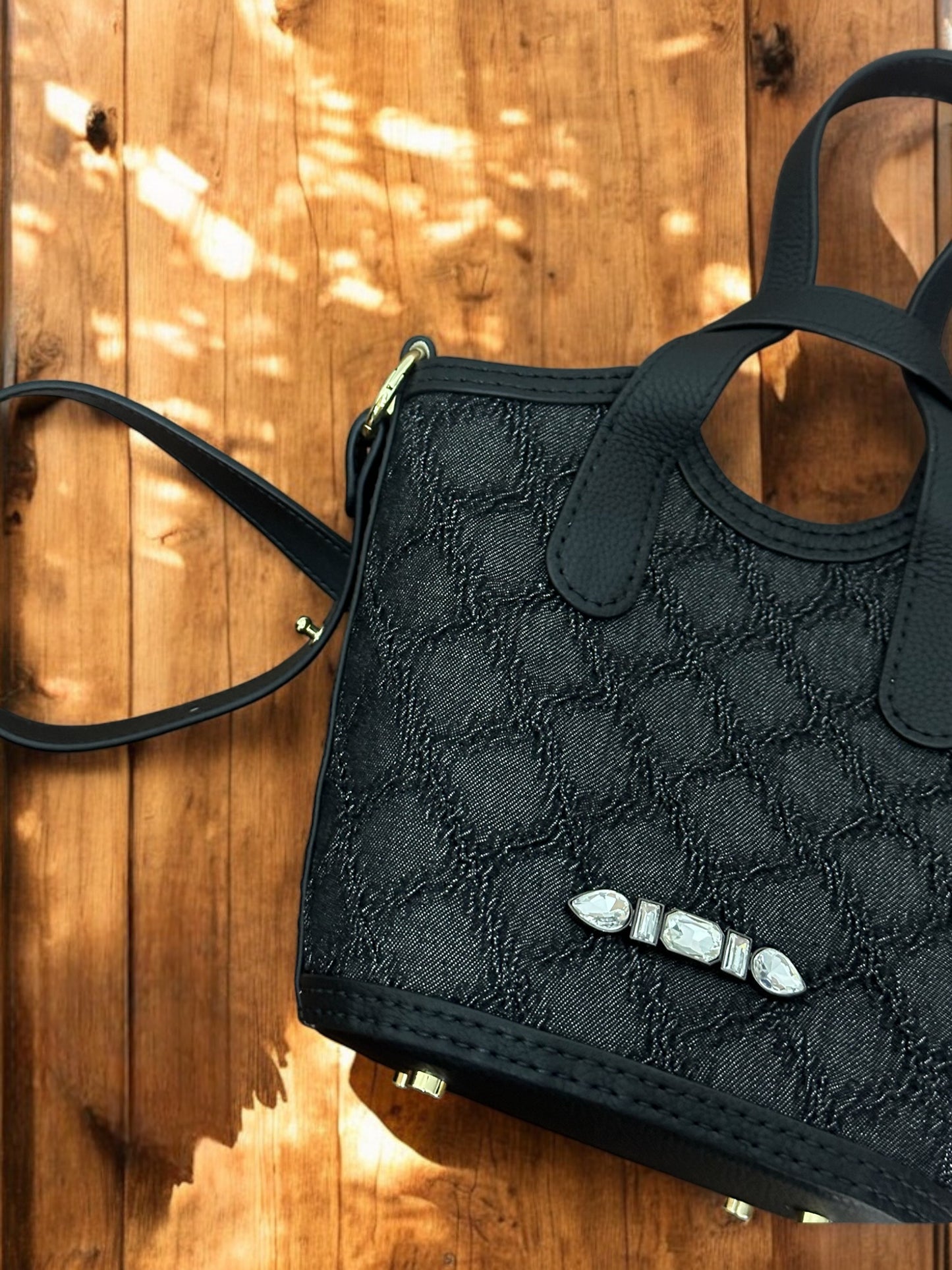 《手縫皮系列》 Anya Bag - Textured Denim