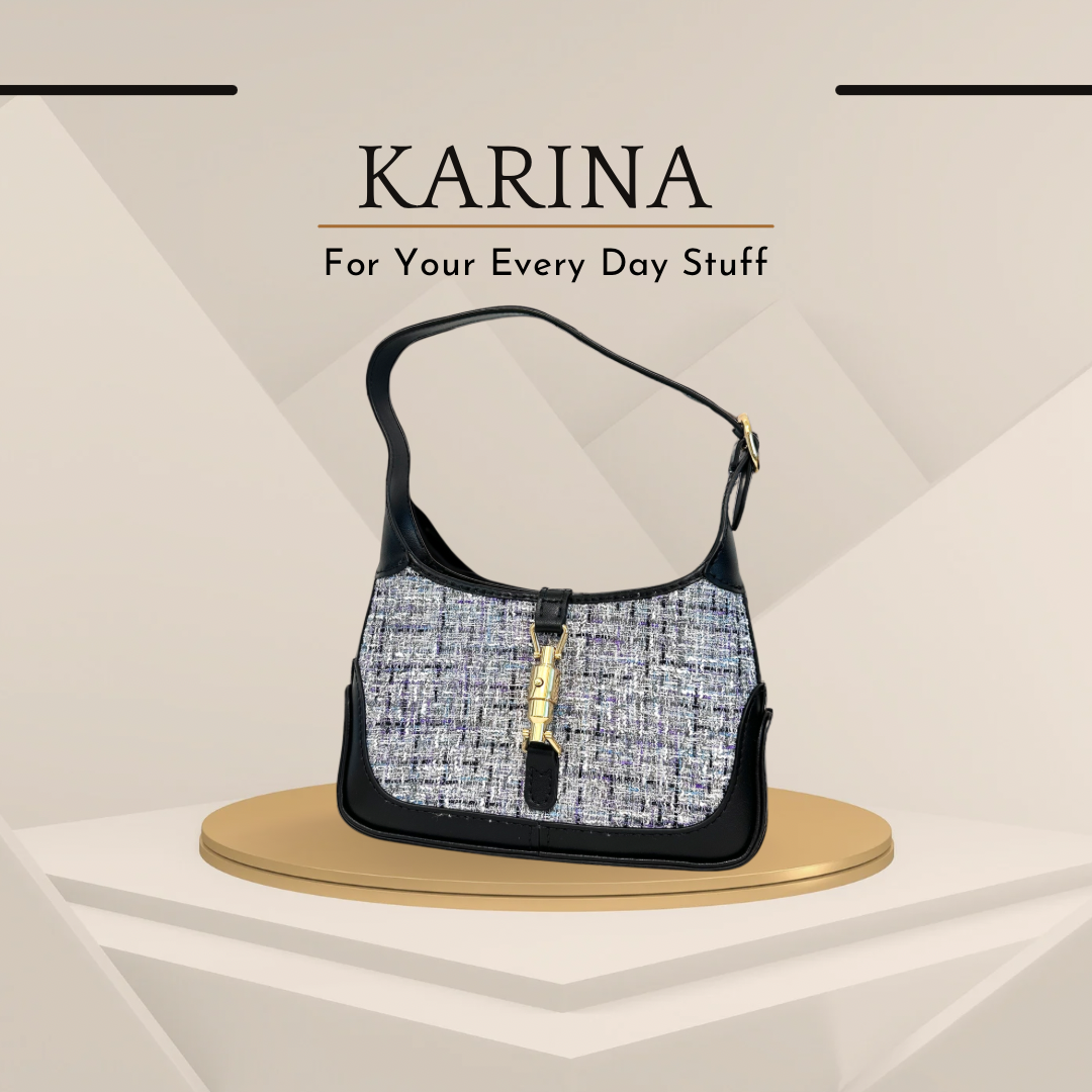 《手縫皮系列》Karina bag - 藍tweed/黑皮