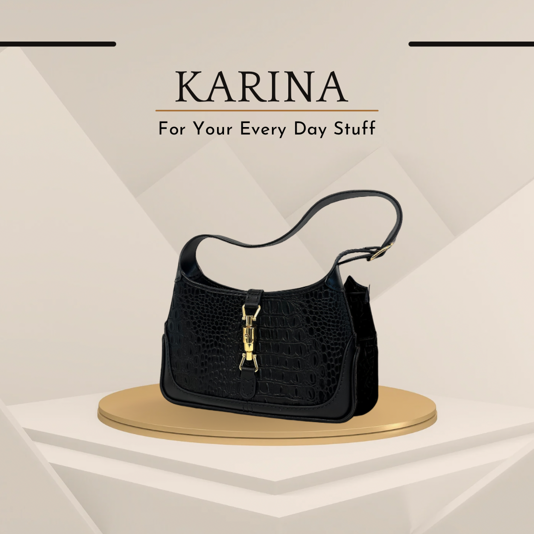 《手縫皮系列》Karina bag - 黑蛇皮/黑皮