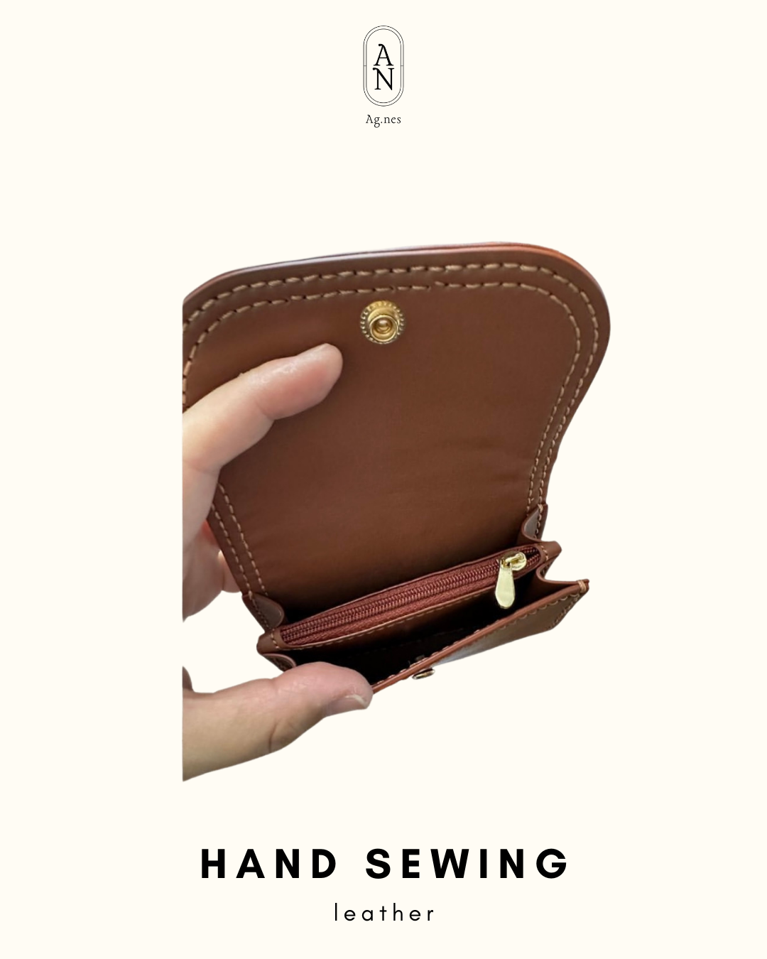 《手縫皮系列》短銀包 - 有拉鏈