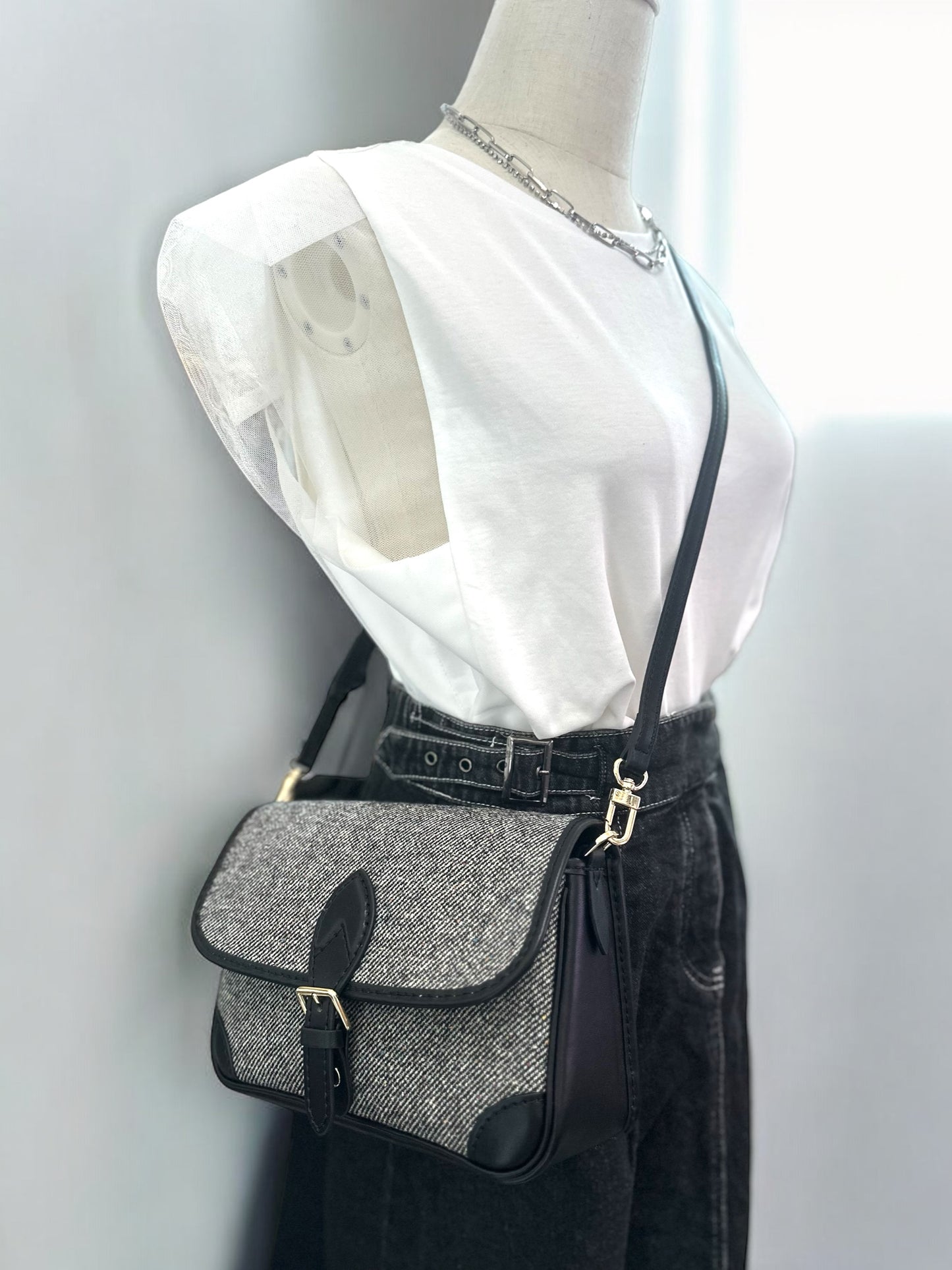 《手縫皮系列》 Audrey bag - Mixed Tweed (現)