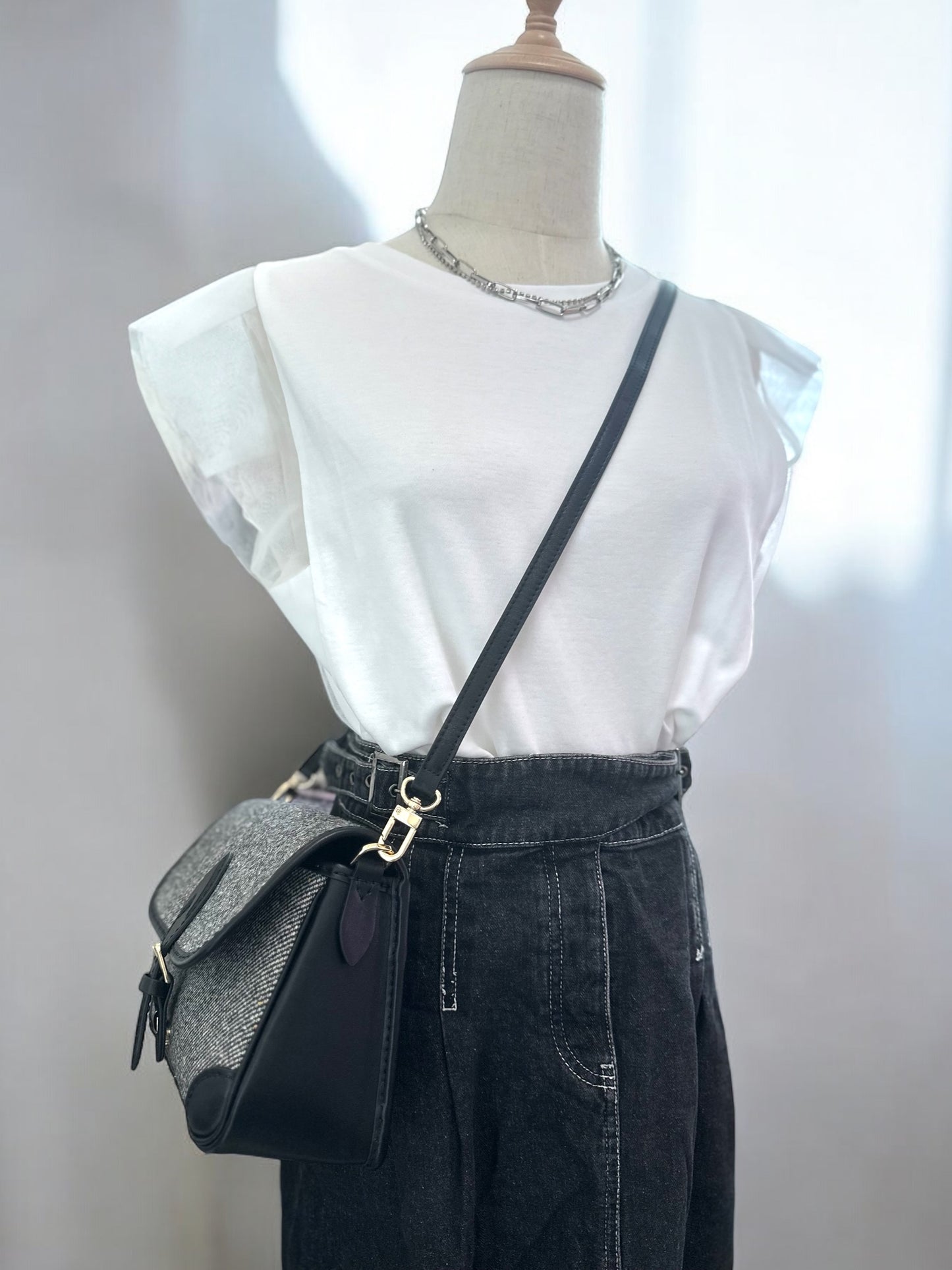 《手縫皮系列》 Audrey bag - Mixed Tweed (現)
