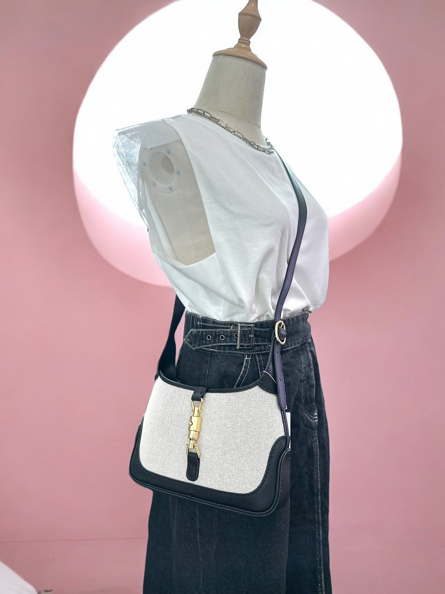 《手縫皮系列》Karina bag - 帆布/黑皮(現貨係灣仔寄賣點)