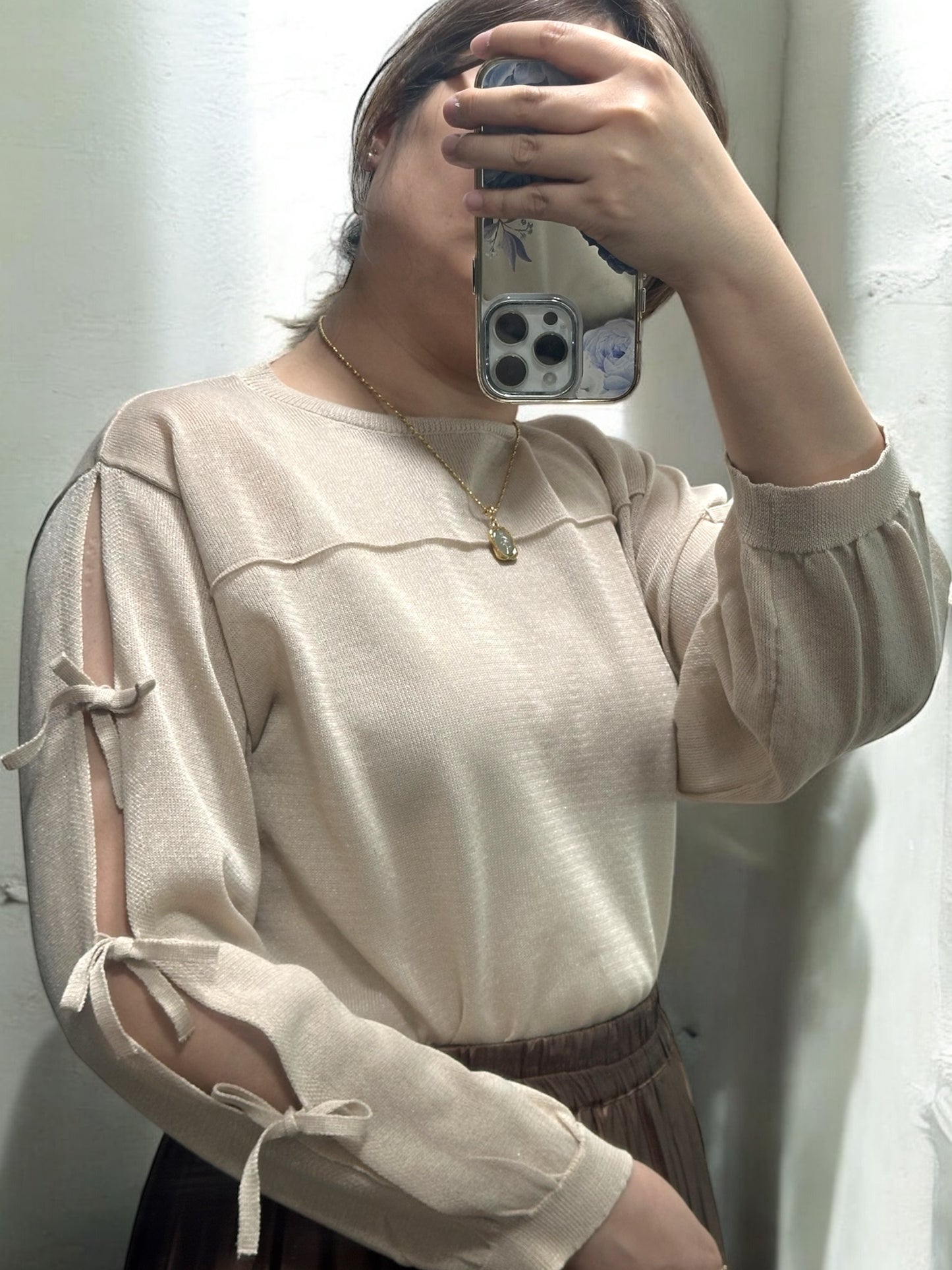 🇯🇵 微透蝴蝶結閃閃線衫 兩色入