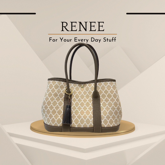 《手縫皮系列》Renee bag - 圖騰/可可色皮 size L