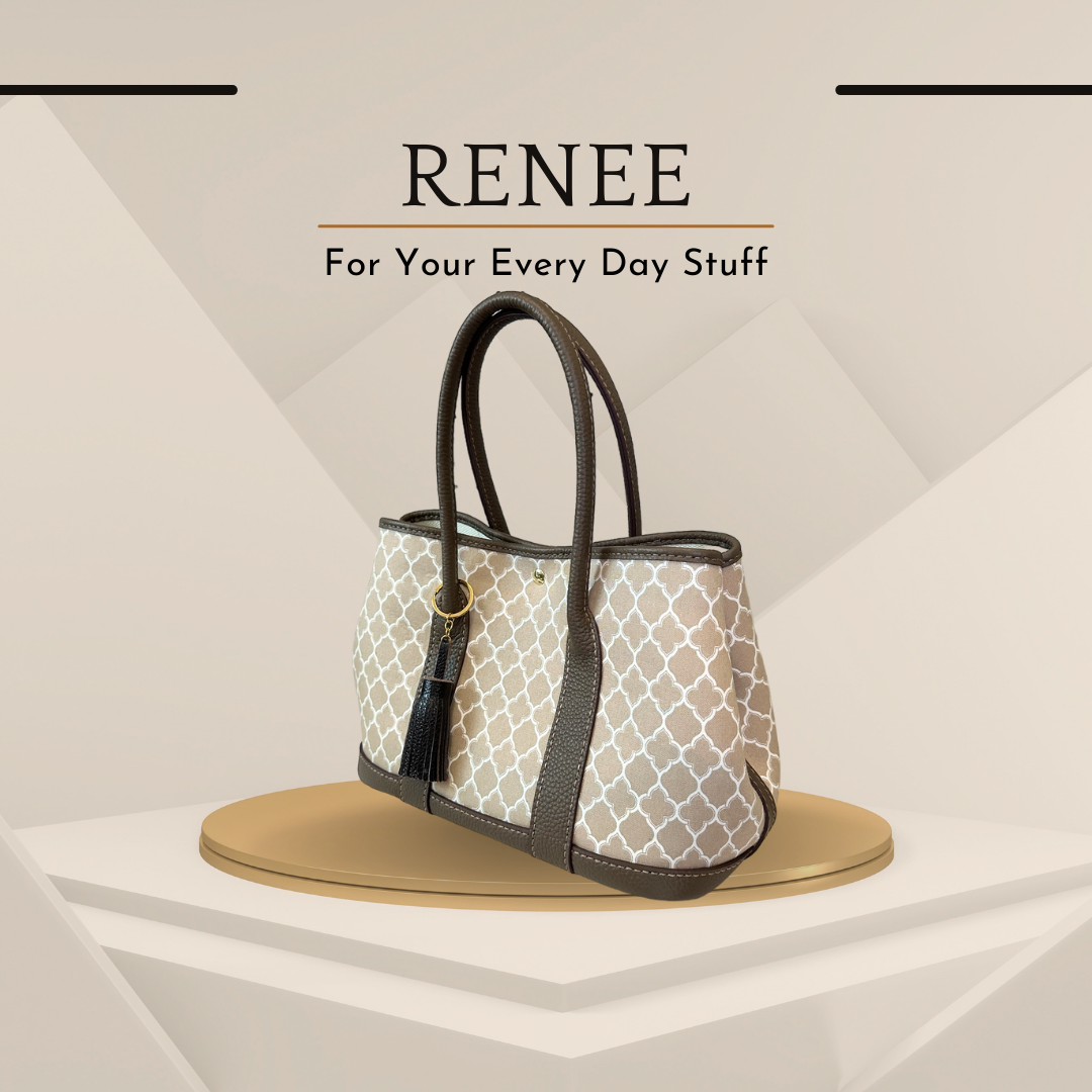《手縫皮系列》Renee bag - 圖騰/可可色皮 size L