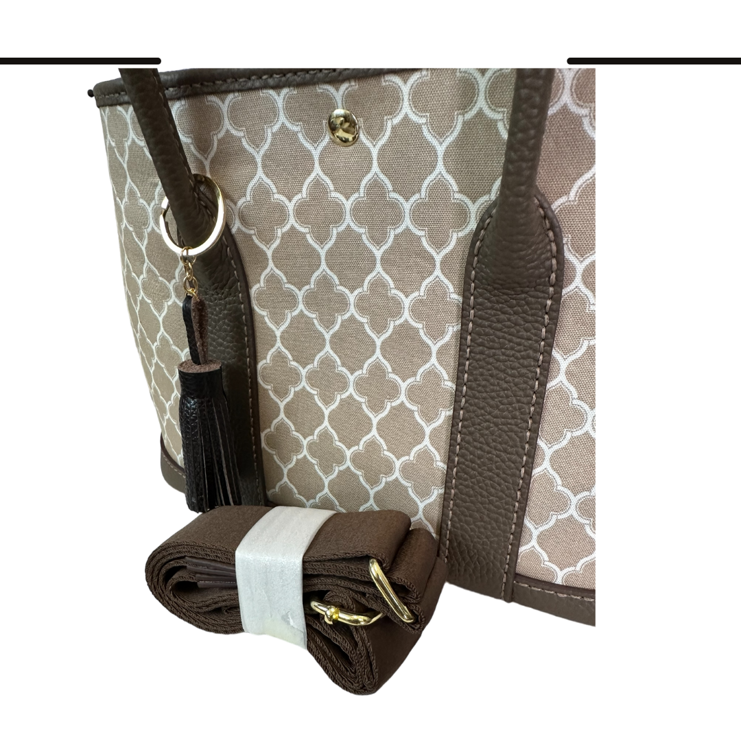 《手縫皮系列》Renee bag - 圖騰/可可色皮 size L