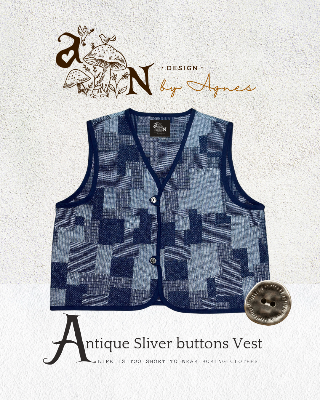 🌟限量🌟AN design Antique buttons Vest - Denim blue