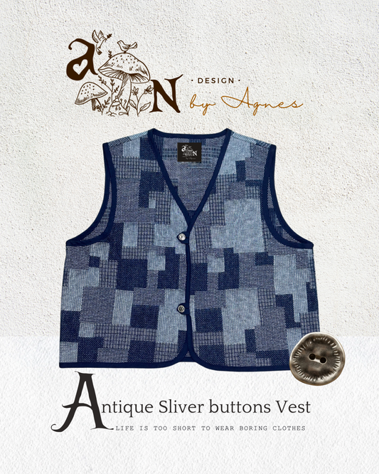 🌟限量🌟AN design Antique buttons Vest - Denim blue