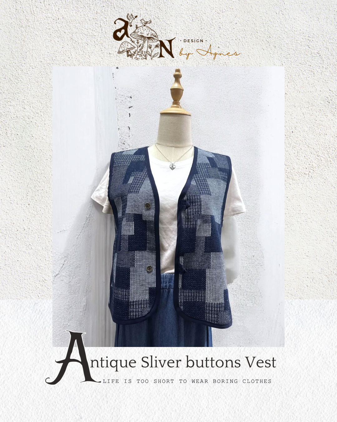 🌟限量🌟AN design Antique buttons Vest - Denim blue