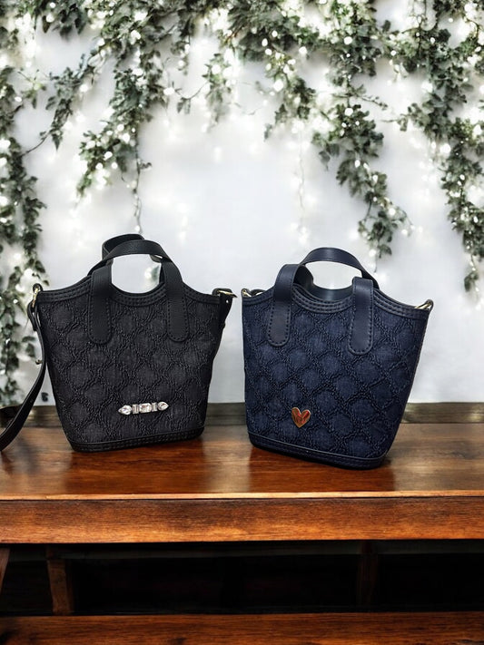 《手縫皮系列》 Anya Bag - Textured Denim