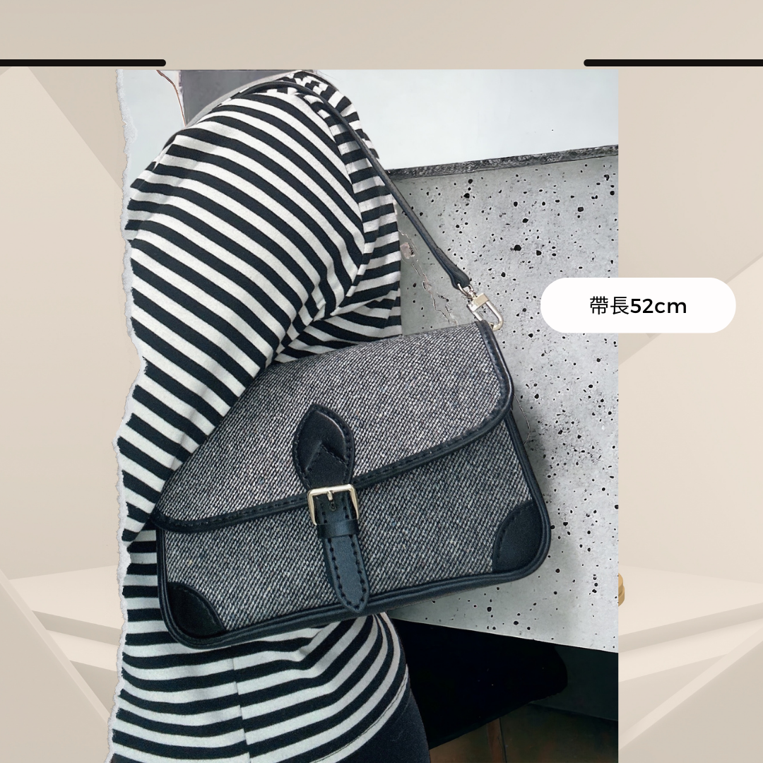 《手縫皮系列》  Audrey bag - Mixed Tweed （現）