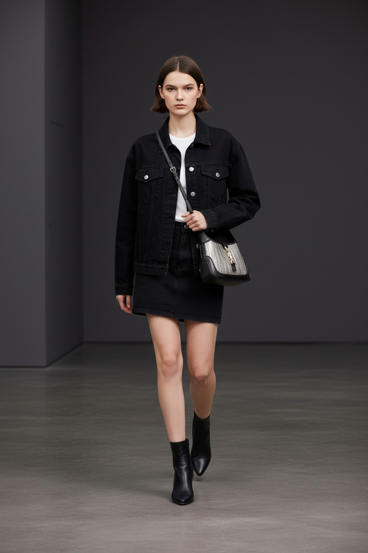 《手縫皮系列》Karina bag - 灰銀/黑皮 small