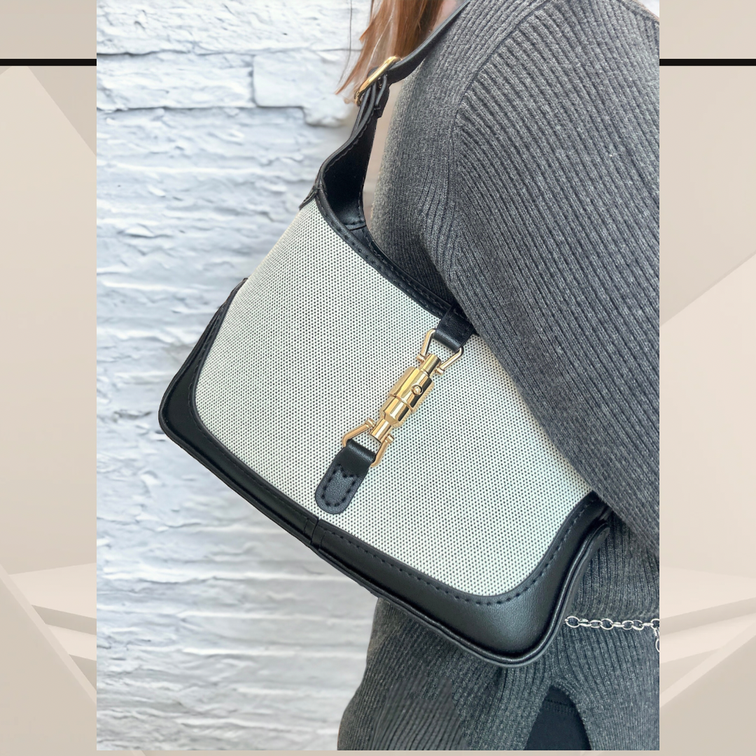 《手縫皮系列》Karina bag - 帆布/黑皮(現貨係灣仔寄賣點）