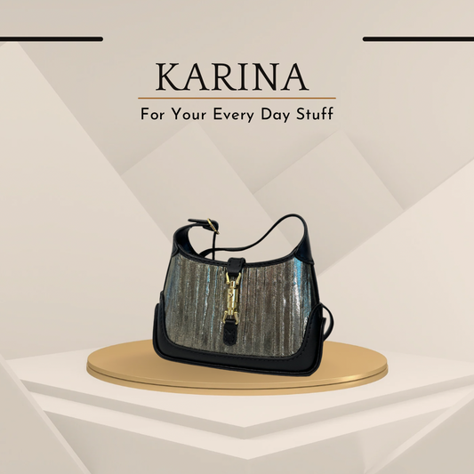 《手縫皮系列》Karina bag - 灰銀/黑皮