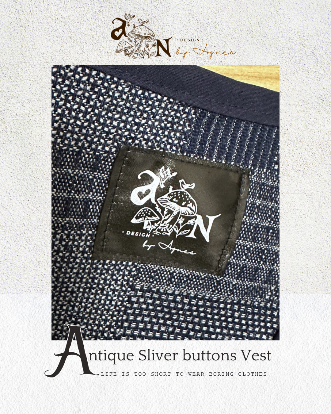 🌟限量🌟AN design Antique buttons Vest - Denim blue