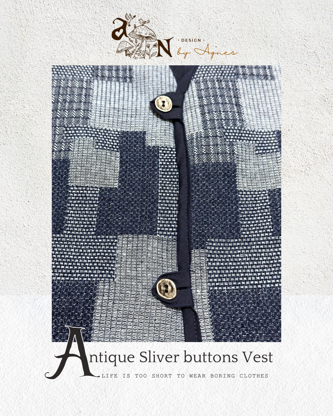 🌟限量🌟AN design Antique buttons Vest - Denim blue