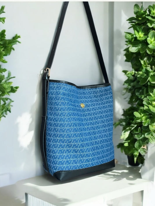 《手縫皮系列》  Alyssa bag - N字提花牛仔/ BK (現）