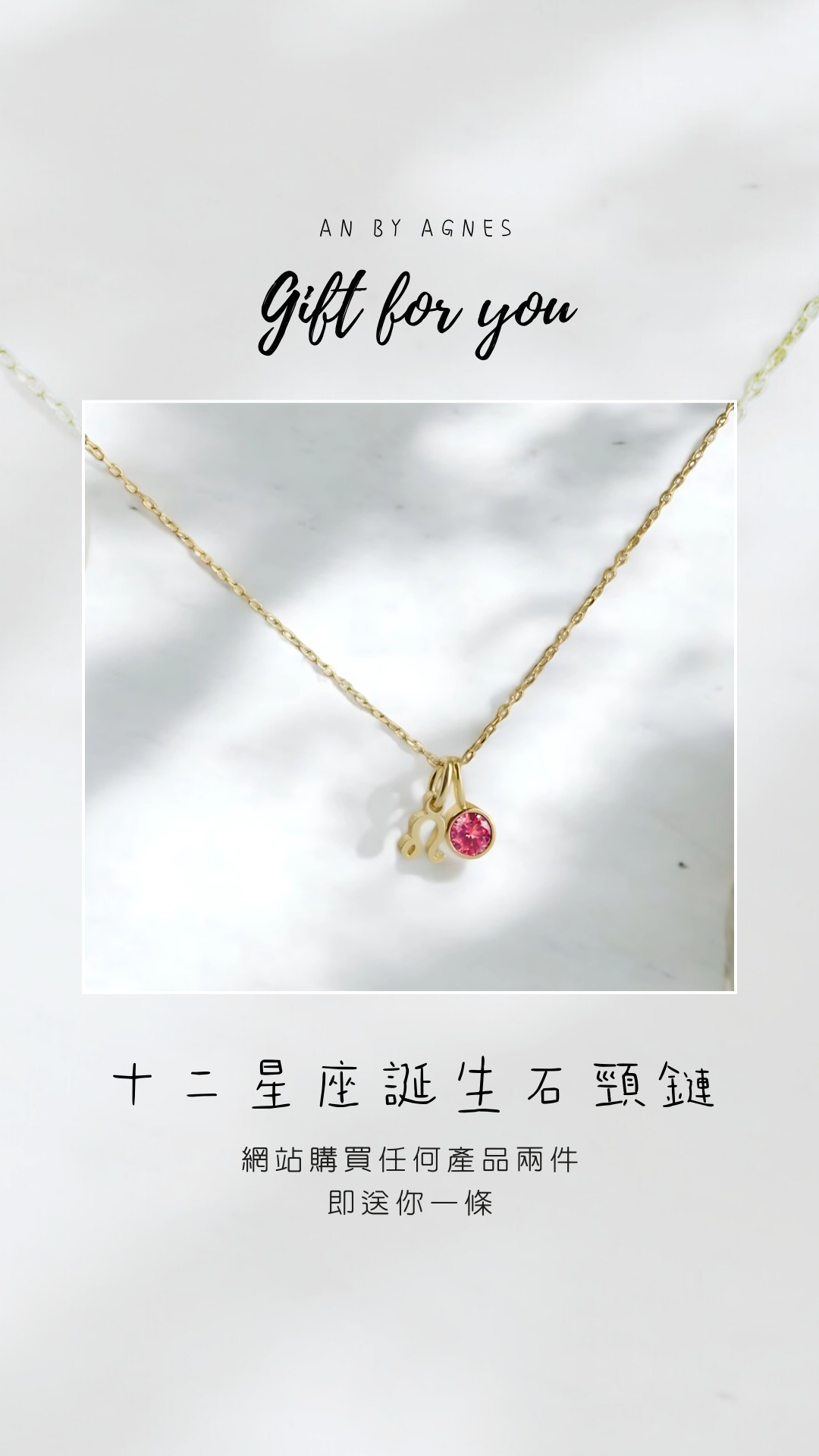 全店買任何兩件 即送一條星座誕生石頸鏈