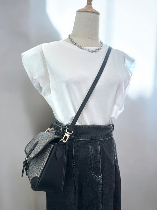 《手縫皮系列》  Audrey bag - Mixed Tweed （現）