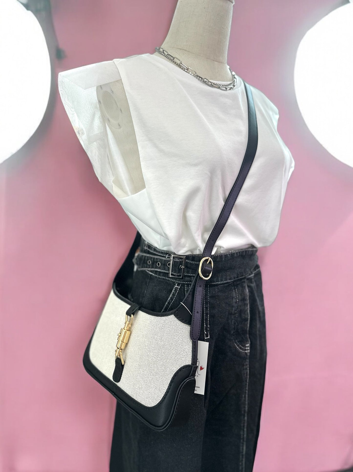 《手縫皮系列》Karina bag - 帆布/黑皮(現貨係灣仔寄賣點）
